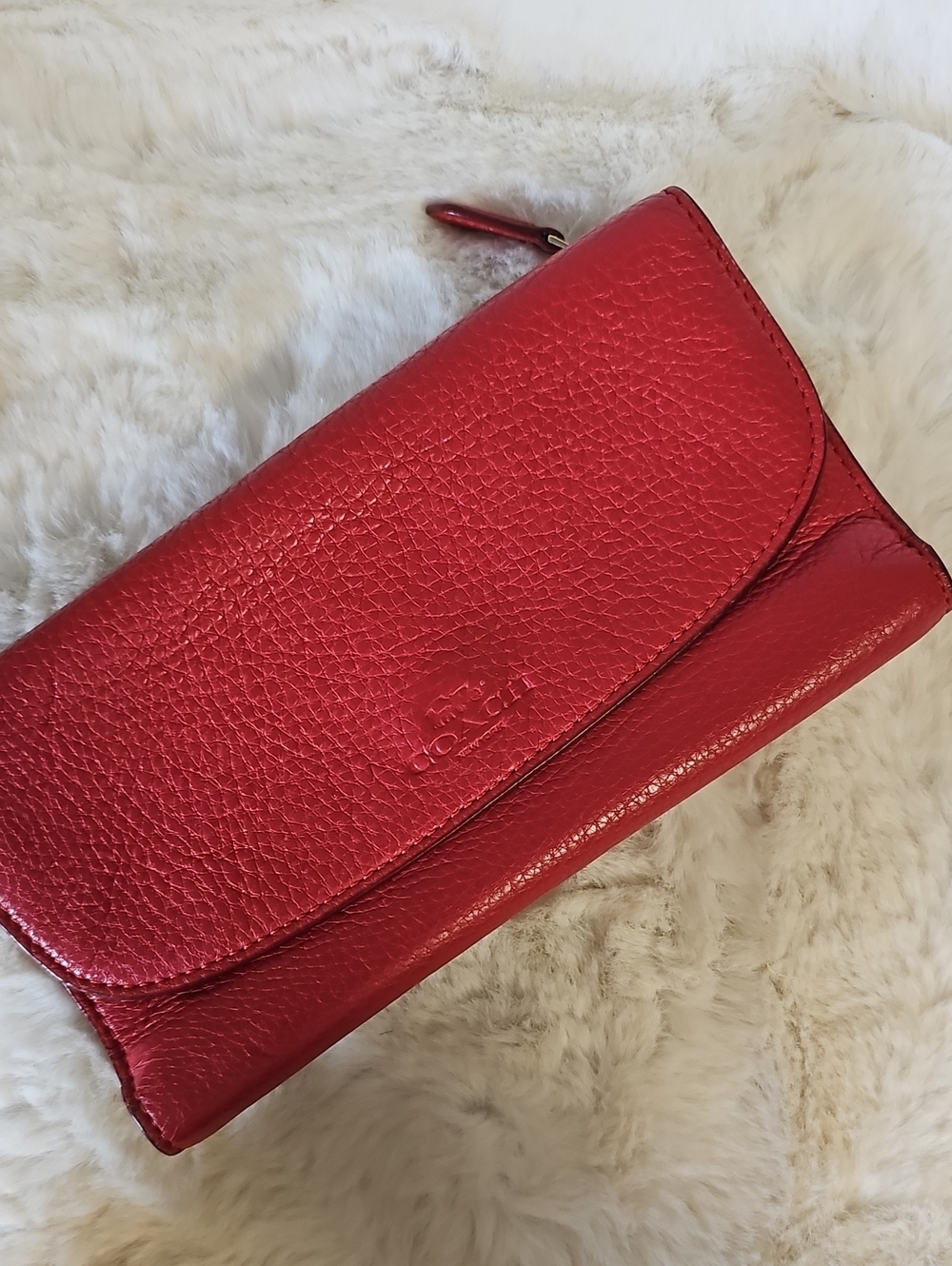 Coach Red Pebbled Leather Wallet Clutch